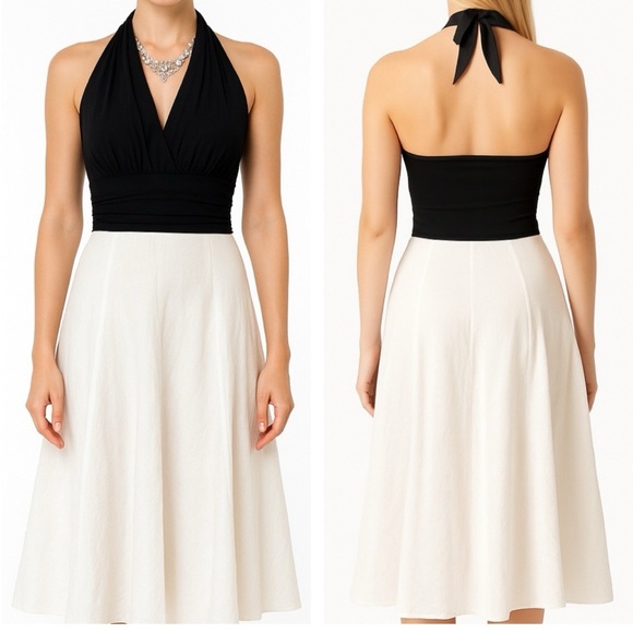 Christopher Deane Black & Cream Halter Dress Size 2 - Picture 1 of 9